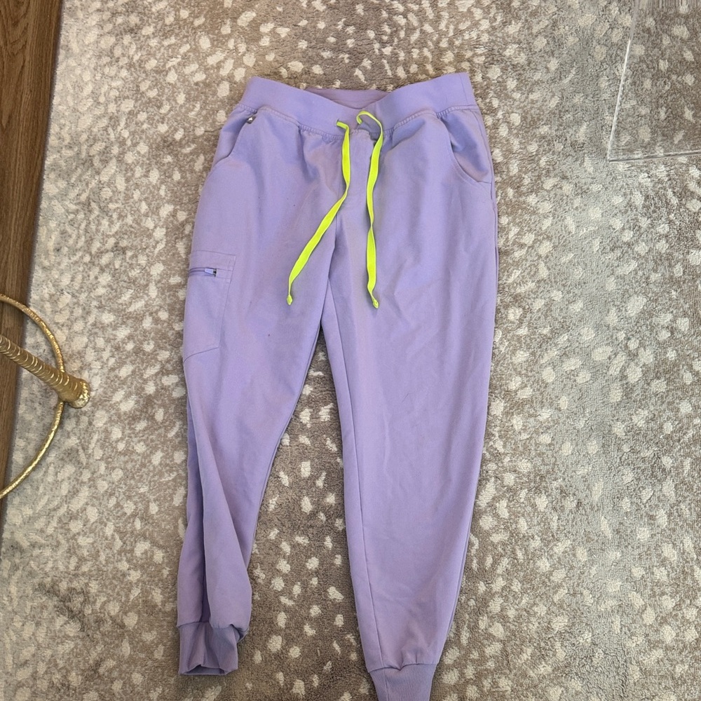 Figs  Purple Joggers with Bright Yellow Drawstrings